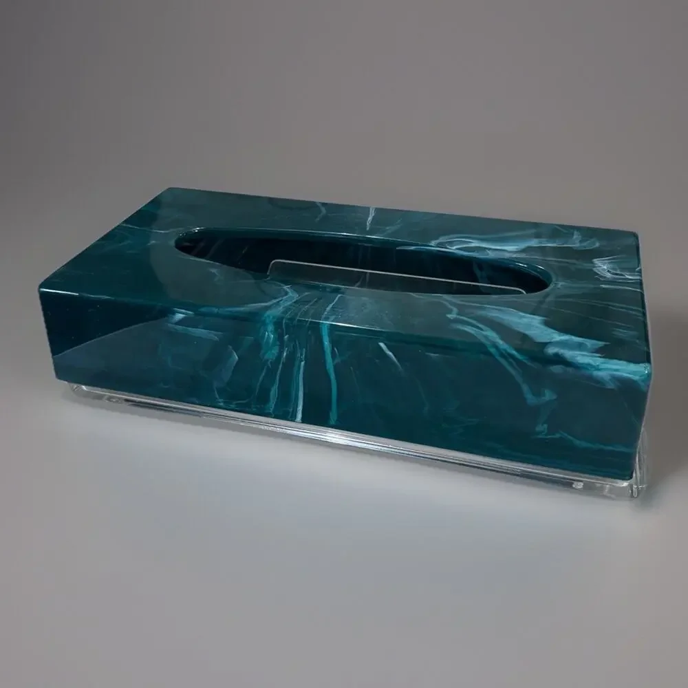 MCM Faux Marble Acrylic Lucite Plastic Tissue Box Holder Green 70's Horizontal